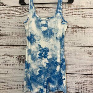 Shein Blue and White Tie Dye Romper, Stretchy Romper, Women's Large Romper